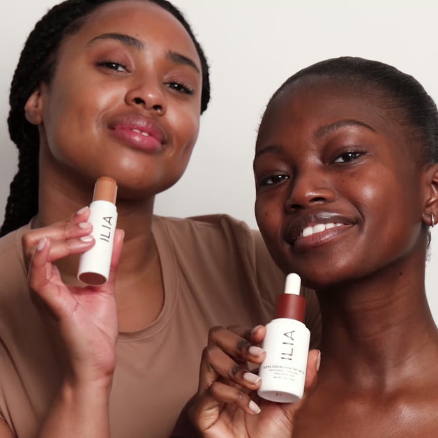 Models applying ILIA Skin Tint and Complexion Stick to their faces.