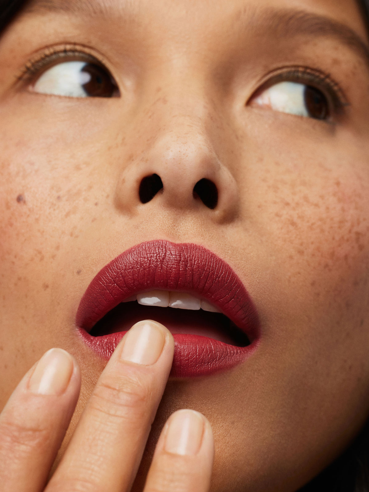 Lips with lipstick.